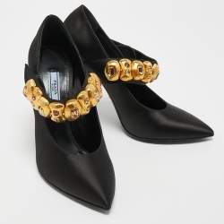 Pre Owned Prada Black Satin Crystal Embellished Pointed Toe Pumps Size 39