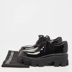 Prada Black Patent Leather Monolith Platform Derby Size 39.5