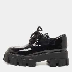 Prada Black Patent Leather Monolith Platform Derby Size 39.5