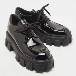 Prada Black Patent Leather Monolith Platform Derby Size 39.5