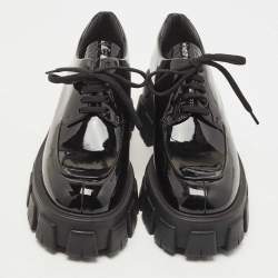 Prada Black Patent Leather Monolith Platform Derby Size 39.5