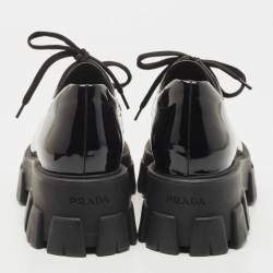 Prada Black Patent Leather Monolith Platform Derby Size 39.5