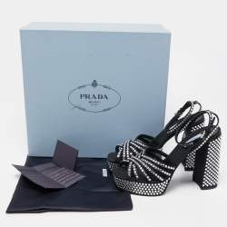 Pre Owned Prada Black Suede Crystal Embellished Ankle Strap Sandals Size 39