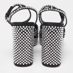 Pre Owned Prada Black Suede Crystal Embellished Ankle Strap Sandals Size 39