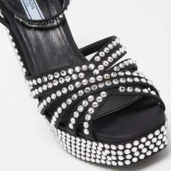 Pre Owned Prada Black Suede Crystal Embellished Ankle Strap Sandals Size 39