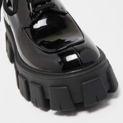Pre Owned Prada Black Patent Leather Monolith Platform Derby Sneakers Size 36.5