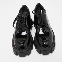 Pre Owned Prada Black Patent Leather Monolith Platform Derby Sneakers Size 36.5