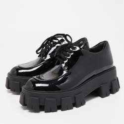 Pre Owned Prada Black Patent Leather Monolith Platform Derby Sneakers Size 36.5