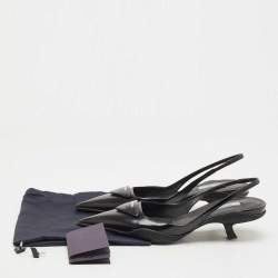 Prada Black Leather Logo Slingback Pumps Size 40