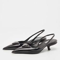 Prada Black Leather Logo Slingback Pumps Size 40