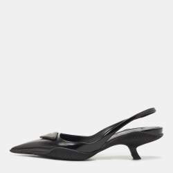 Prada Black Leather Logo Slingback Pumps Size 40
