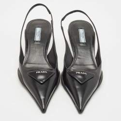 Prada Black Leather Logo Slingback Pumps Size 40
