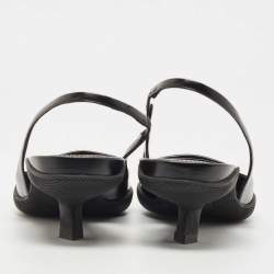 Prada Black Leather Logo Slingback Pumps Size 40
