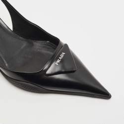 Prada Black Leather Logo Slingback Pumps Size 40
