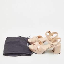 Prada Beige Patent Leather Platform Ankle Strap Sandals Size 38