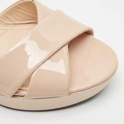 Prada Beige Patent Leather Platform Ankle Strap Sandals Size 38