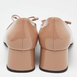 Prada Beige Patent Leather Bow Block Heel Pumps Size 40