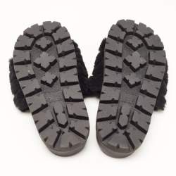 Prada Black Fur Open Toe Flat Slides  Size 36