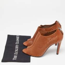 Pre Owned Prada Brown Perforated Leather Peep Toe Ankle Booties Size 39