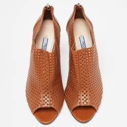Pre Owned Prada Brown Perforated Leather Peep Toe Ankle Booties Size 39