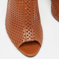Pre Owned Prada Brown Perforated Leather Peep Toe Ankle Booties Size 39