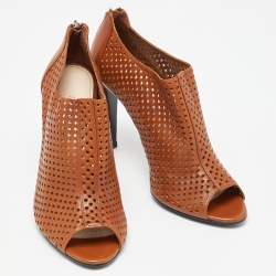 Pre Owned Prada Brown Perforated Leather Peep Toe Ankle Booties Size 39