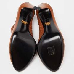 Pre Owned Prada Brown Perforated Leather Peep Toe Ankle Booties Size 39