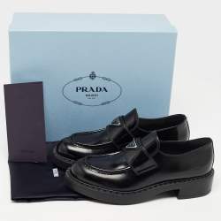 Pre Owned Prada Black Glossy Leather Platform Loafers Size 39