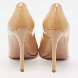 Pre Owned Prada Beige Patent Leather Peep Toe Pumps Size 36.5