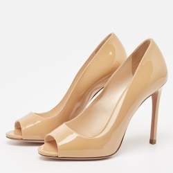 Pre Owned Prada Beige Patent Leather Peep Toe Pumps Size 36.5