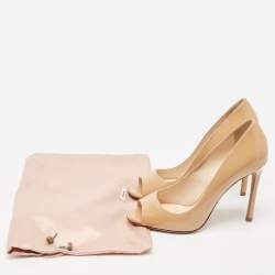 Pre Owned Prada Beige Patent Leather Peep Toe Pumps Size 36.5