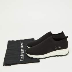 Pre Owned Prada Black Knit Fabric Slip On Sneakers Size 37.5