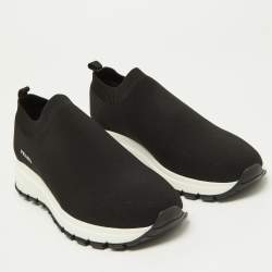 Pre Owned Prada Black Knit Fabric Slip On Sneakers Size 37.5