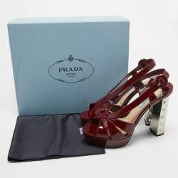 Pre Owned Prada Burgundy Patent Leather Strappy Platform Sandals Size 38