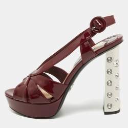 Pre Owned Prada Burgundy Patent Leather Strappy Platform Sandals Size 38
