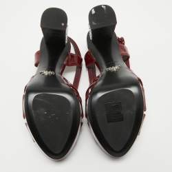Pre Owned Prada Burgundy Patent Leather Strappy Platform Sandals Size 38