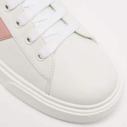 مملوكة مسبقًا Prada White/Pink Leather Low Top Sneakers Size 39.5