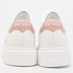مملوكة مسبقًا Prada White/Pink Leather Low Top Sneakers Size 39.5