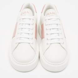 مملوكة مسبقًا Prada White/Pink Leather Low Top Sneakers Size 39.5