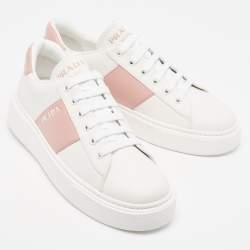 مملوكة مسبقًا Prada White/Pink Leather Low Top Sneakers Size 39.5