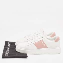 مملوكة مسبقًا Prada White/Pink Leather Low Top Sneakers Size 39.5
