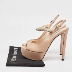 Prada Beige Leather Crystal Embellished Ankle Strap Sandals Size 36.5