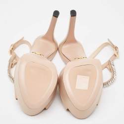 Prada Beige Leather Crystal Embellished Ankle Strap Sandals Size 36.5