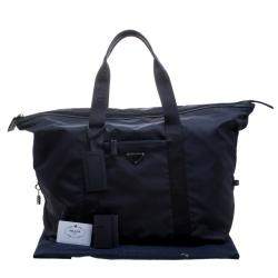 Prada Navy Blue Nylon Weekender Bag