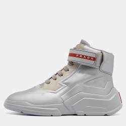 Prada Sport Silver Leather High Top Sneakers Size 36.5