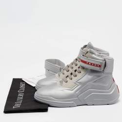 Prada Sport Silver Leather High Top Sneakers Size 36.5