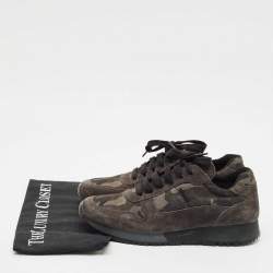 Prada Sport Grey/Green Suede and Nylon Low Top Sneakers Size 38