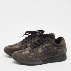 Prada Sport Grey/Green Suede and Nylon Low Top Sneakers Size 38