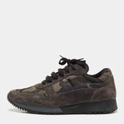 Prada Sport Grey/Green Suede and Nylon Low Top Sneakers Size 38