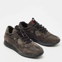Prada Sport Grey/Green Suede and Nylon Low Top Sneakers Size 38